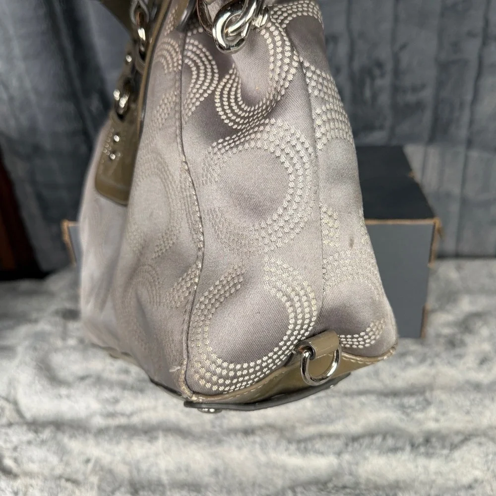 Coach Ashley Dotted Op Art Grey Olive Sateen Satchel Bag F20027